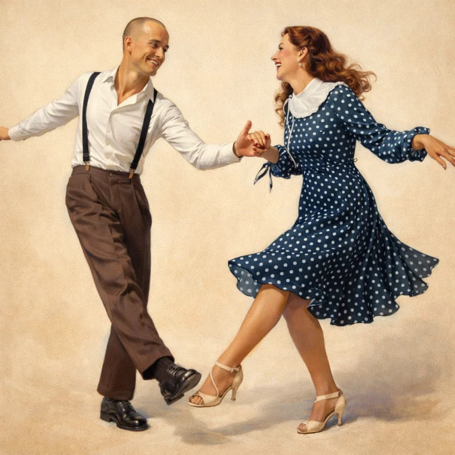 Vintage-style jive dancers illustration