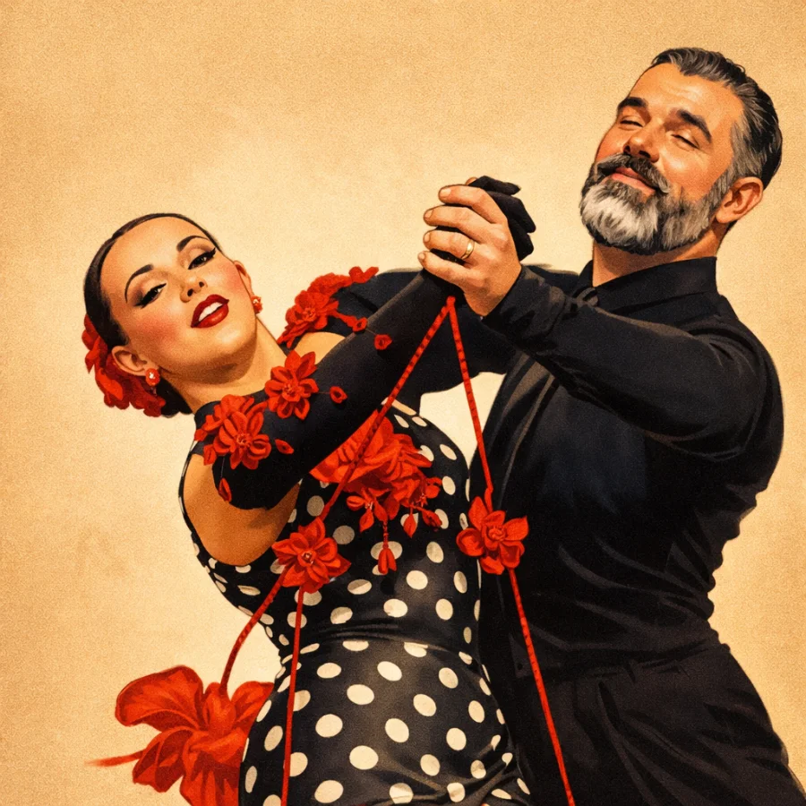 Vintage-style tango dancers illustration
